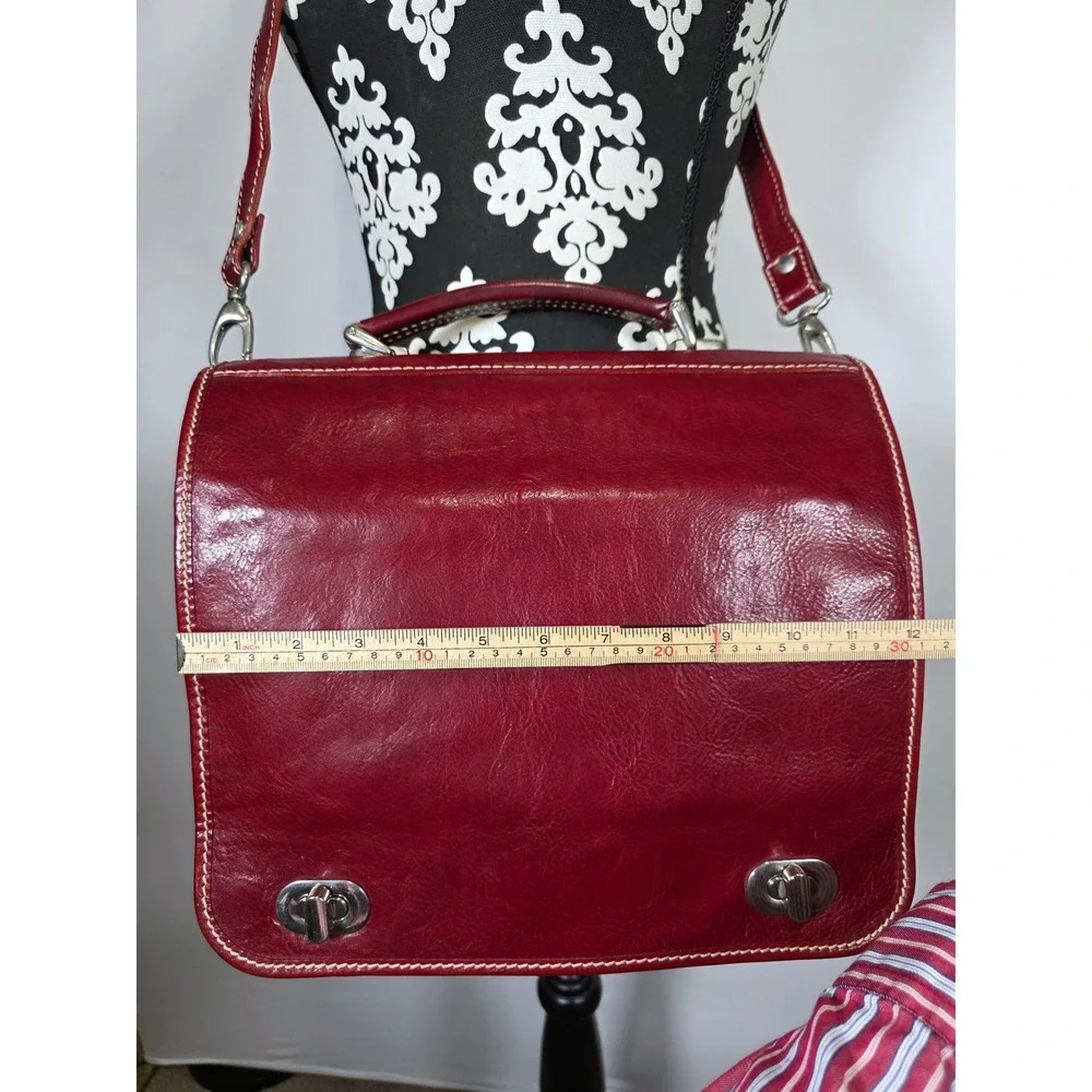 Vintage Italian Genuine Leather Organizer Satchel Crossbody with Shoulder Strap